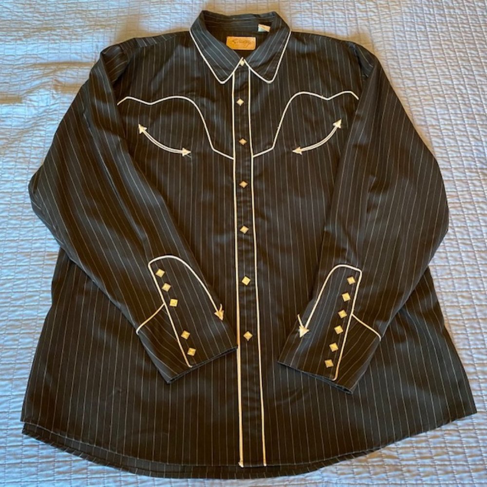 Men’s Scully Black & White Western Shirt with Square Pearl Snap Buttons - XXL